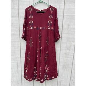 Orange Creek Burgundy Embroidered Longsleeved Floral Boho Dress Small S